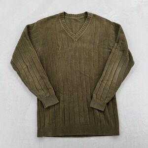 Unbranded V-Neck Sweater Mens S Olive Green Excellent Ribbed Knit Pullover